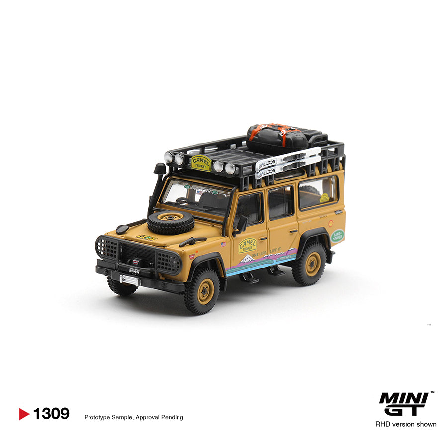 Mini GT 1:64 Land Rover Defender 110 1998 Camel Trophy Tierra del Fuego CT.36 Romania Pre Order