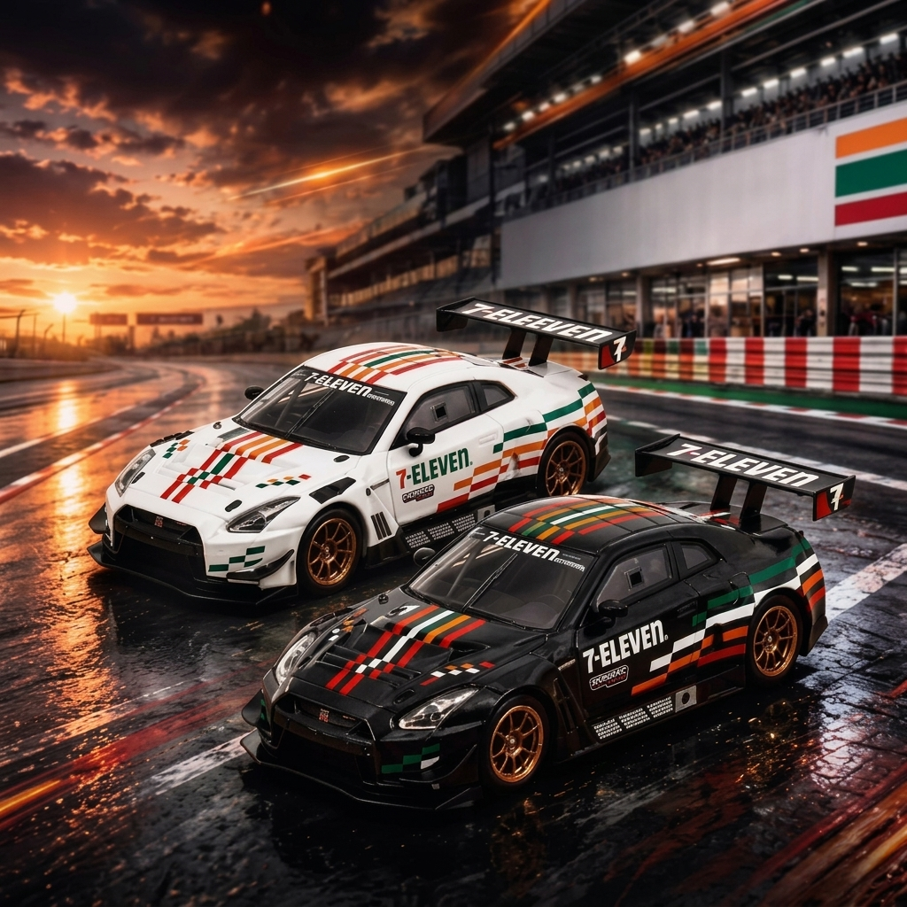 Tarmac Works Taiwan 7-11 Limited Nissan GT-R NISMO GT3 1/64 Black and White Set